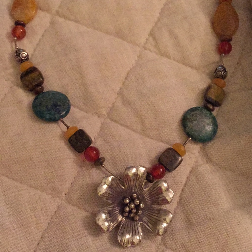 Handmade stone and silver toned necklace